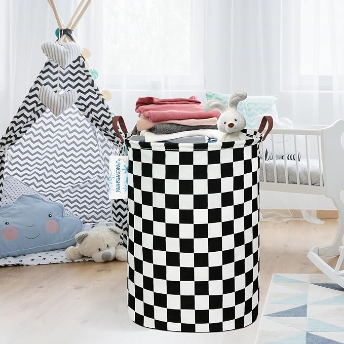 LANGYASHAN Laundry Basket Canvas Fabric Collapsible Organizer Basket for Storage Bin Toy Bins Gift Baskets Bedroom Clothes Children Nursery Hamper (Racing flag)