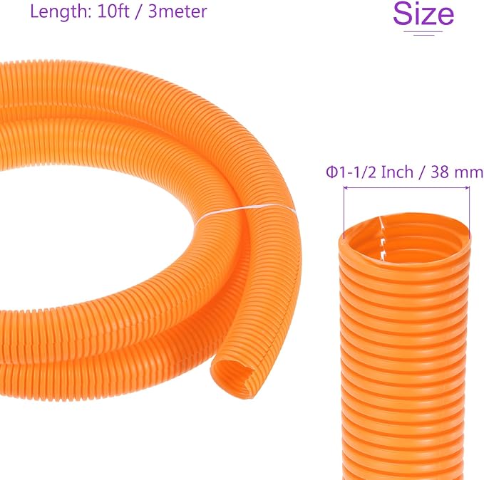 DMiotech 10ft Wire Loom Split Tubing 1 1/2 Inch(38 Mm) ID, Cord Protectors from Pet Flexible Conduit Cable Management for Office, Home, Garden, Orange