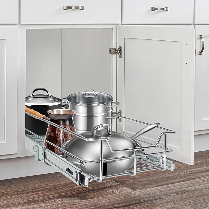 Pull Out Cabinet Organizer 15" W X 22" D, Slide Out Drawers For Kitchen Organizers and Storage, Pull Out Drawers For Cabinets Capacity Heavy Duty Caddy, Cabinet Shelves Chrome-Plated, Bathroom Pantry