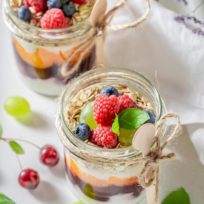 SHOWIN Overnight Oats Containers with Lids, 16oz Glass Jars with Lids 2 pcs, Apricot, Wide Mouth Mason jars for Salad, Yogurt, Snacks, Meal Prep