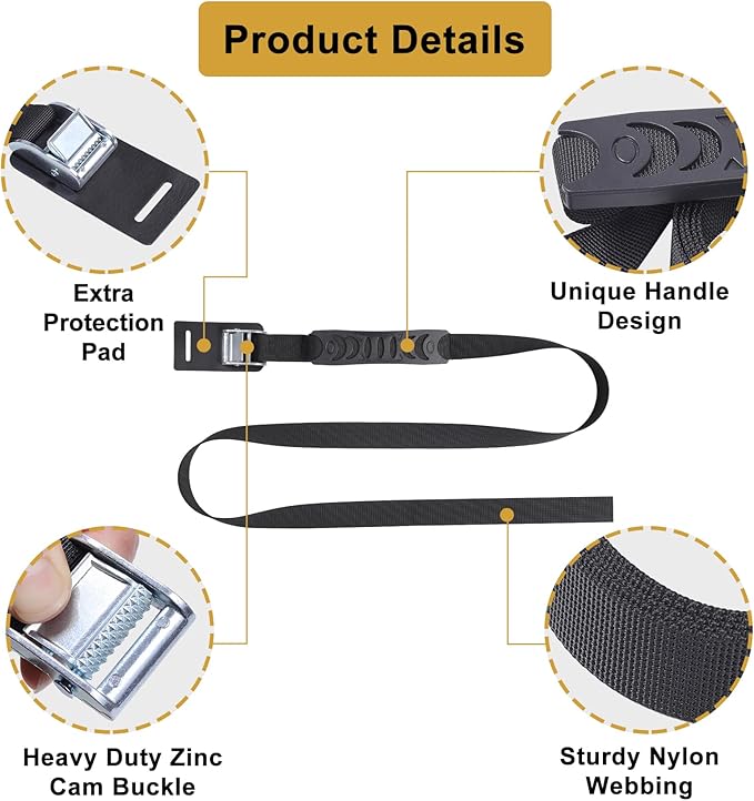 4 Pcs 7' Carrying Strap with Handle, Adjustable Heavy Duty Cam Buckle Tie Down Straps for Safely Moving and Lifting Heavy Boxes, Camping Chairs and Mat
