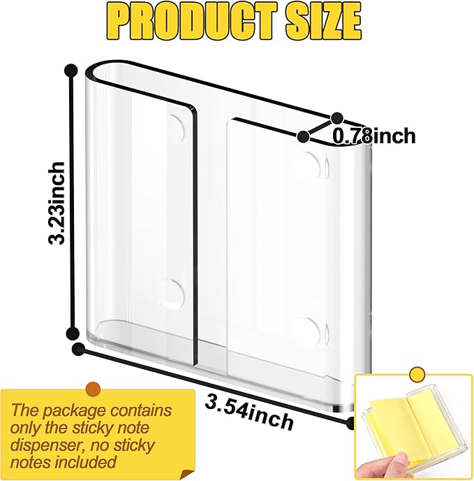 Sticky Note Dispenser, Magnetic Sticky Note Holder for Post It Notes, 3 x 3 Inch Sticky Note Organizer for Office Home Classroom, Transparent, Acrylic