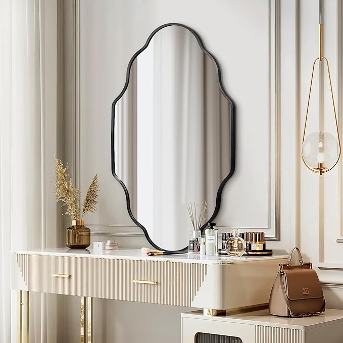 Dorlicecass Wall Mirror for Bathroom - Black Mirror Wall Decor 26" x 46"Modern Mirror Wall Decor with Aluminum Alloy Frame for Bathroom, Bedroom, Living Room, Dining Room, Cloakroom, Entryway