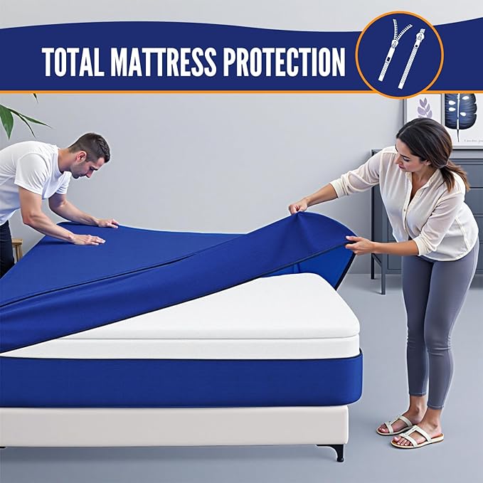 BAGAIL Mattress Bags for Moving, Mattress Covers with Heavy Duty Handles, Reusable Mattress Storage Bag for Moving Supplies(Navy Full)
