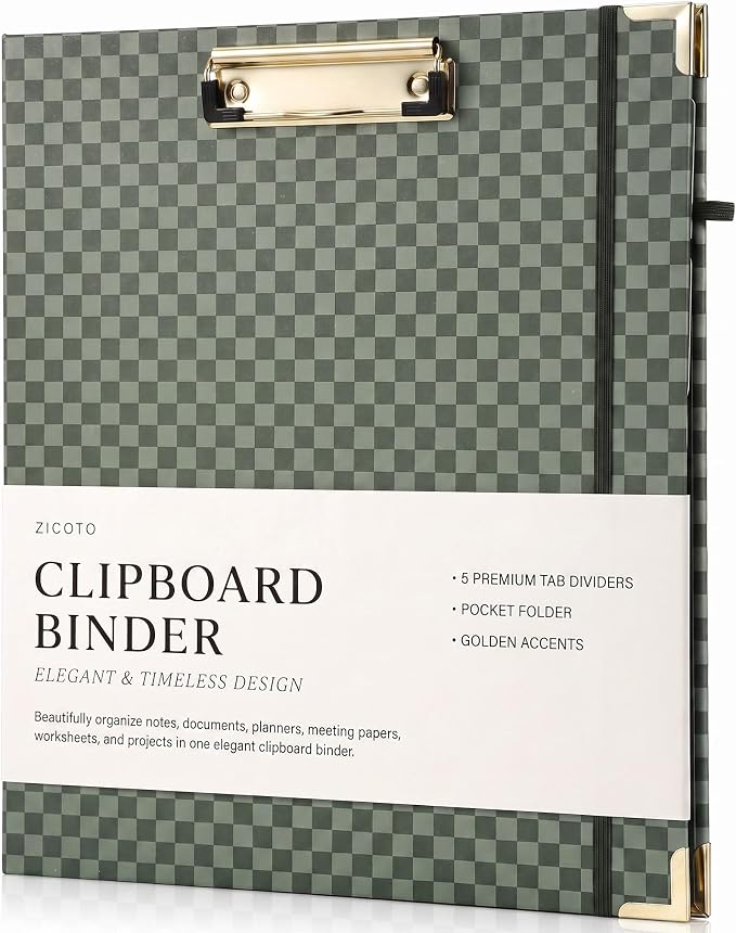 Aesthetic Clipboard Binder with Dividers - Document Organizer and Clipboard Folder for Work - Sturdy 3 Ring Binder & Planner Folio for Streamlined School Projects, Notes and Daily Office Productivity