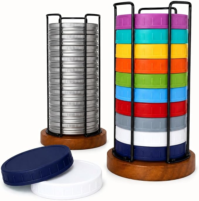2 Pack Mason Jar Lid Organizer, Adjustable Cup Lid Holder for Cabinet & Countertop, Detachable Lid Storage Rack for Stanley, YETI, Simple Modern and Water Bottle Lids