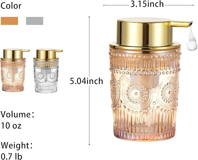 Foaming Hand Soap Dispenser,Glass Foam Soap Dispenser,Refillable Liquid Soap Dispenser,Lotion Dispenser(A4-3-US)