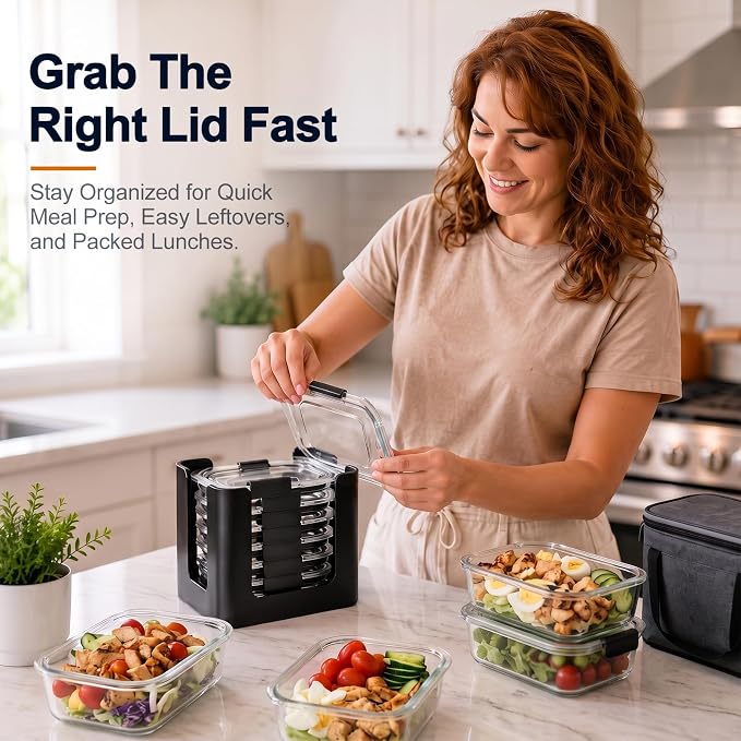 Food Container Lid Organizer for Rubbermaid Brilliance nap-on lids, 3-Pack Black, Kitchen Cabinet Drawer & Pantry Storage