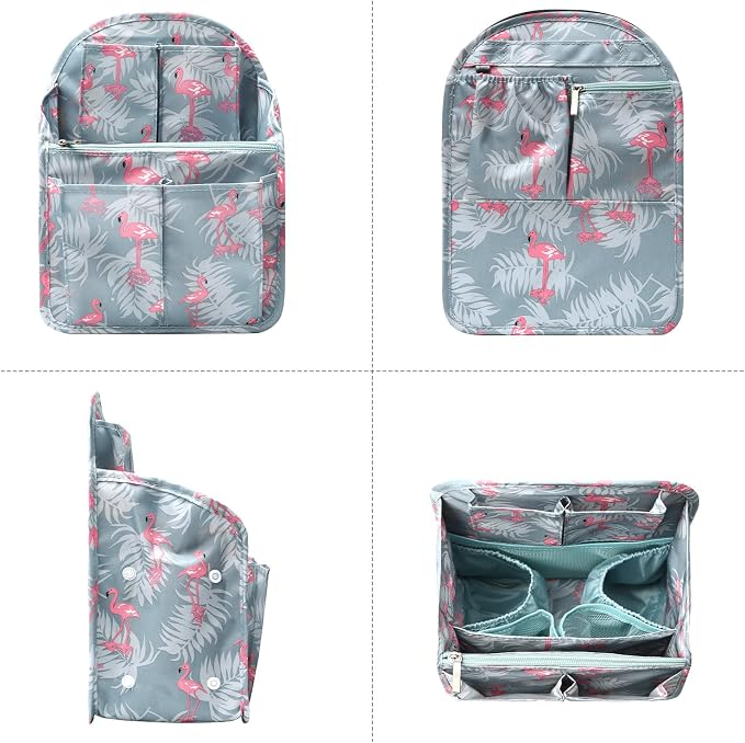Surblue Backpack Organizer Insert Liner Hanging Travel Rucksack Purse and Handbag Insert Pocket, High-capacity Divider Foldable Nylon Shoulder Bag Organizer for Men and Women, (Flamingo, M)