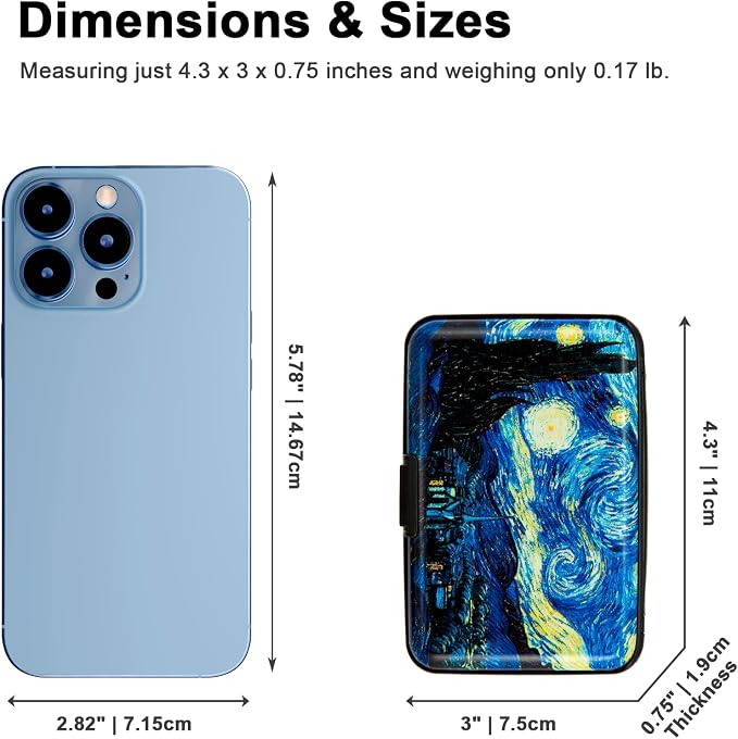 Credit Card Holder for Women Men RFID Blocking Metal Wallet Slim Business Aluminum ID Hard Case (van Gogh The Starry Night)