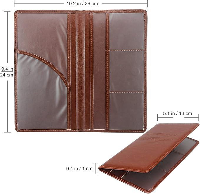 LumiMokki Premium Car Registration & Insurance Card Holder with Magnetic Shut, Vehicle Glove Box Car Organizer - For Documents, Cards, License (Brown)