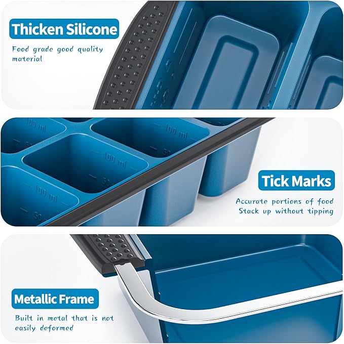GORCI Ice Cube Tray For Freezer, 16 Large 1/2 Cub Cubes, Silicone Ice Trays For Freezer With Lid, Heavy-duty, Sturdy and Easy to Demold, Suitable for whisky, coffee, Herbs, Purees, 2-Pack