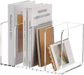 SANRUI Acrylic Desk Magazine File Holder, Clear,4 Vertical Compartments | Workspace Document Organizer Sorter for Documents, Tablet, Magazines, Books & Accessories