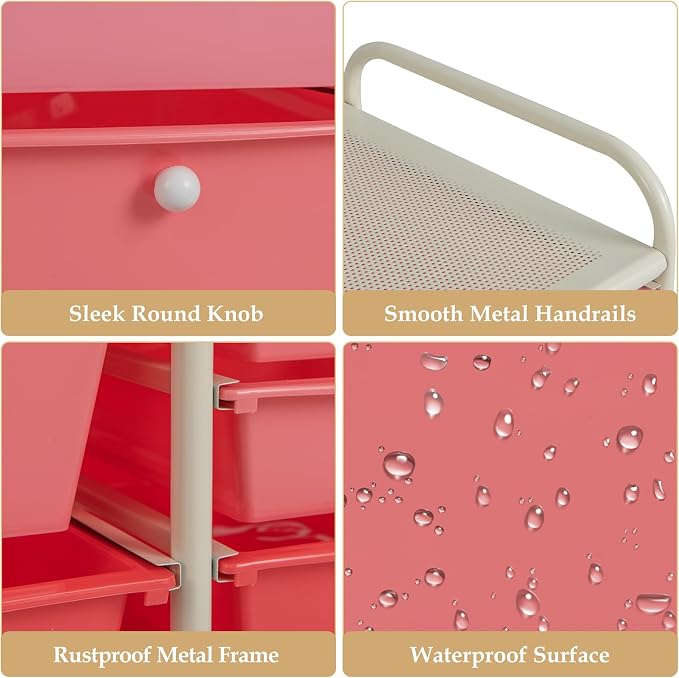 Moccha 15-Drawer Rolling Storage Cart - Under Desk Storage Drawers with wheels for Craft Art Supply Paper Salon, Scrapbook Paper Tools, Mobile Utility Cart for Classroom (15 Drawers, Gradient Pink)