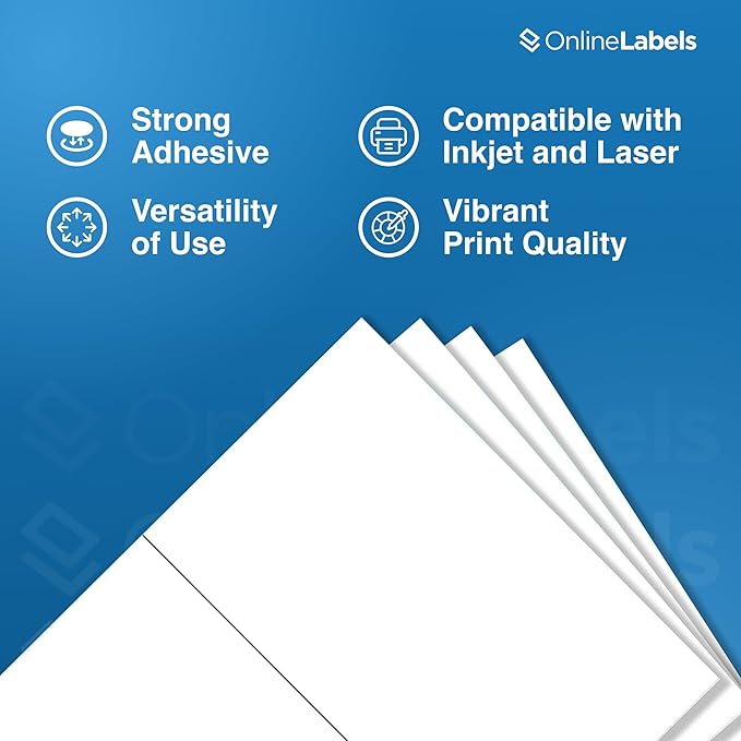 8.5 x 5.5 Half-Sheet Shipping Labels - Permanent, White Matte - for FBA, FedEx, UPS - Pack of 20 Labels, 10 Sheets - Inkjet/Laser Printers - Online Labels