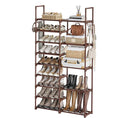 WOWLIVE 9 Tiers Large Shoe Rack Brown Shoe Rack Organizer for Closet 30-35 Pairs Stackable Heavy Duty Shoe Shelf Shoe Storage with Metal Pipes Plastic Connectors