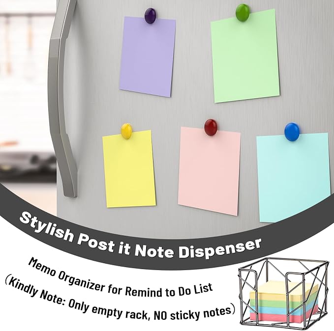BTSKY Metal Sticky Note Holder, 3x3 Inch Post It Note Dispenser, Modern Memo Cube Holder Desk Organizer for Office & Home, Iron Sturdy Desktop Sticky Note Storage, Black