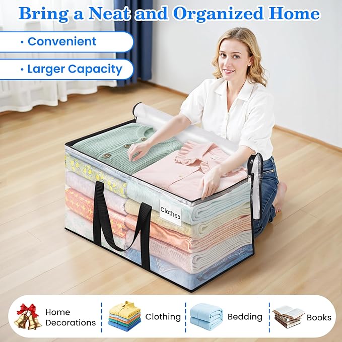 BlissTotes 4-Pack Large Moving Bags with Backpack Straps & Strong Zippers, Heavy-Duty Storage Bags Moving Boxes for Space Saving, Dorms, Transport, 76L-20 Gallons, Clear