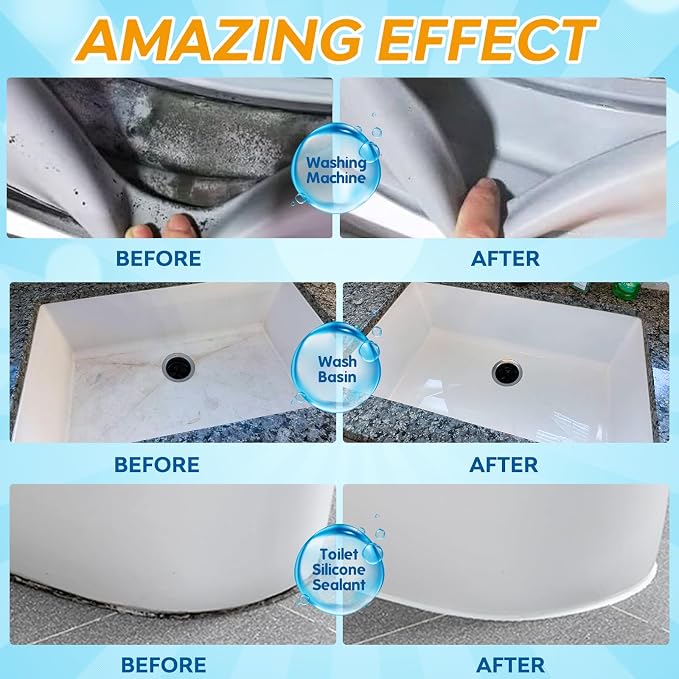 Mold Stain Remover Gel, Washing Machine Cleaner for Front Loader Washer Gasket Rubber Seal Home Stain Removal Gel for Grout, Caulk, Refrigerator, Shower, Bathtub, Bathroom Cleaning Solution (10 Fl Oz)