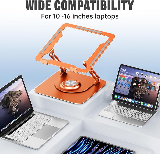 JOYEKY Laptop Stand for Desk, Adjustable Computer Stand with 360° Rotating Base, Ergonomic Laptop Riser for Collaborative Work, Foldable & Portable Laptop Stand, fits for All 10-16" Laptops