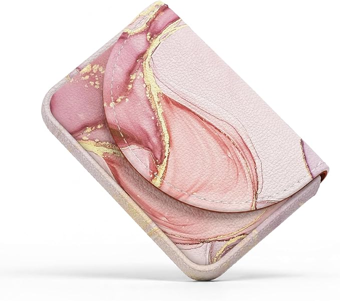 Business Card Holder，PU Leather Business Card Case Wallet Pink Marble | Pocket Travel Name Card Case for Men and Women Gift，Portable Magnetic Business Card Carrier for Purse