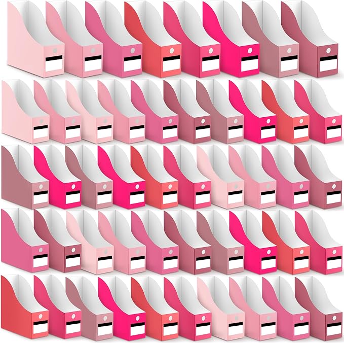 Jutom 48 Sets Cardboard Magazine Holders with Labels for Office,Pink