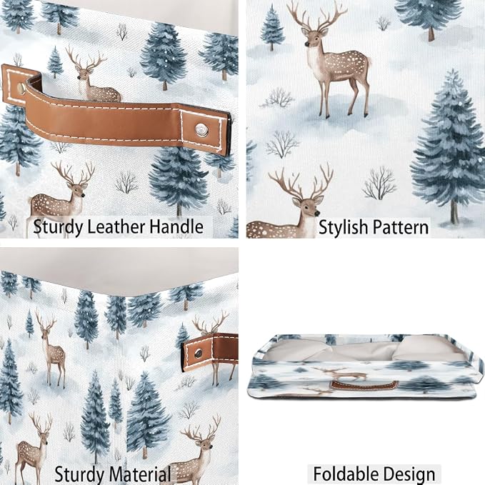 TropicalLife Forest Deer Storage Cube, 13 Inch Fabric Cube Storage Organizer Bin for Shelves Clothes, Decorative Foldable Storage Boxes
