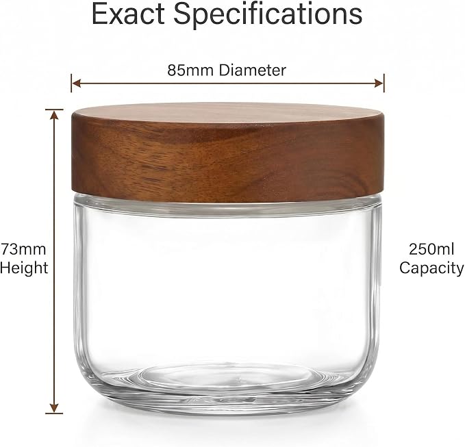 Danmu 8 oz Overnight Oats Containers with Lids,Glass Jars with Lids 6 Pack | Wooden Lid,Meal Prep,Yogurt,Leftovers,Leak-proof,Dishwasher Safe(remove lids),Fridge Safe,Portable,Stackable