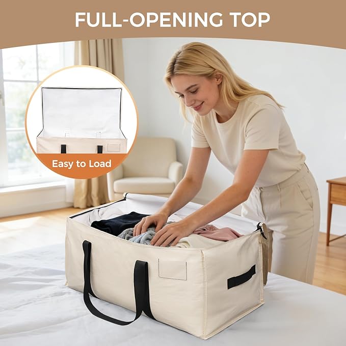 BAGAIL Heavy Duty Moving Bags with Strong Handle, Extra Large Moving Boxes, Storage Tote for Clothes, College Moving Supplies(Beige, 8 Pack)