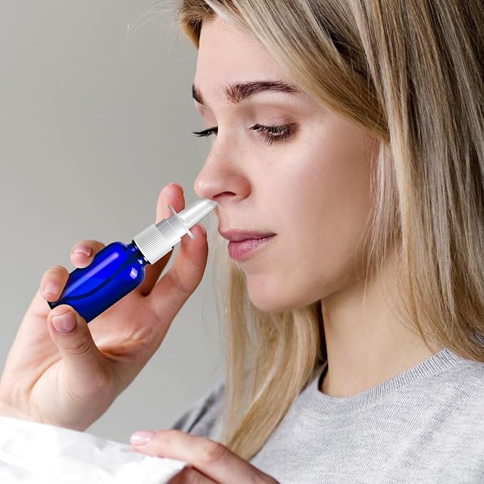 80 Pcs Nasal Spray Bottle Empty, Blue Glass Refillable Fine Mist Nasal Spray Bottles with 16 Funnels and 16 Labels (30ML/1oz)