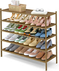 Smiry Bamboo Long Shoe Rack, 5 Tier Shoe Organizer for Entryway & Closet, Stackable Free Standing Storage Shelf for Shoes, Bags & Plants, Walnut