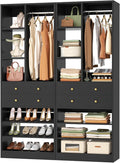 Besiost Closet System, 55.5"/4.6 FT Closet Organizer System with Drawers and Shelves, Walk-in Closets Systems for Small Closets, Free Standing Reach in Closet Tower, Load 1200+LBS, Black 2 Pack