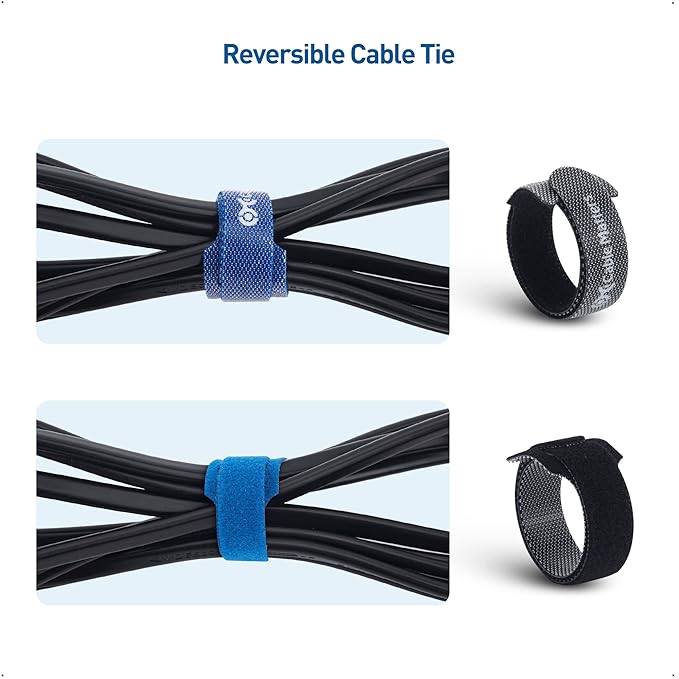 Cable Matters 100-Pack Hook-and-Loop Reusable Cable Ties, 4/6/8 Inches | 42 Lbs Tensile Strength, Multi-Color, Cable Straps, Cord Organizers and Cord Management Ties