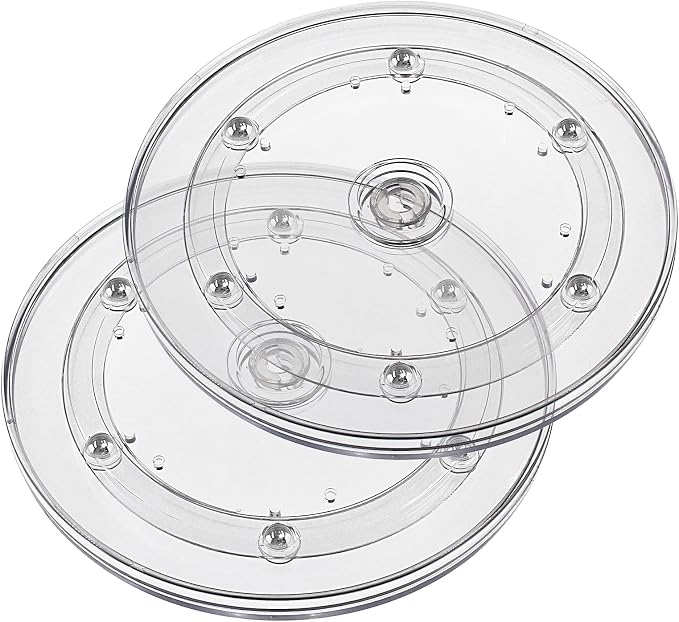 Jersvims 4 Inch Acrylic Turntable Platter, Transparent, 2Pcs | Round Rotating Plate, For Kitchen Pantry Cabinet Desk, Spice Cake Cookie Decorating, Turntable Organizer