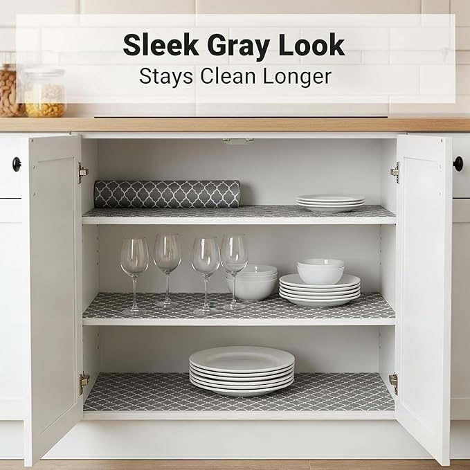 Coavas Shelf and Drawer Liner, Non Slip Extra Grip Non Adhesive Waterproof Thickened Cabinet Mat, Easy Cut for Kitchen Pantry Bathroom Dresser Cupboard (Gray, 12IN x 20FT)