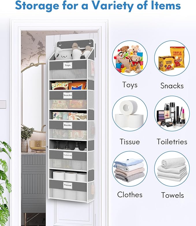 Optish Over The Door Organizer Hanging, 2 Pack 5 Shelf Behind The Doors Storage, Pantry Door Organizer, Closet Organizers for Bedroom and Nursery (Dark Grey)