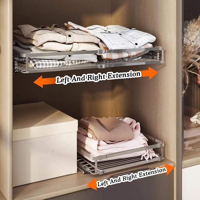 Pull Out Drawer Basket,Sliding Closet Drawer Organiser Shelves,Stackable Storage Bins,Load-bearing 10kg,for Kitchen Pantry Bathroom Cabinets(Cabinet width 41-66cm)