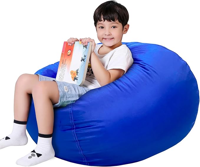 Lukeight Stuffed Animals Storage Bean Bag Chair Cover Only (Ships Empty, No Filling) - Velvet YKK Zipper Beanbag Cover for Kids and Big kids, Washable Plush Toy Organizer, X-Large 30" D x 18" H