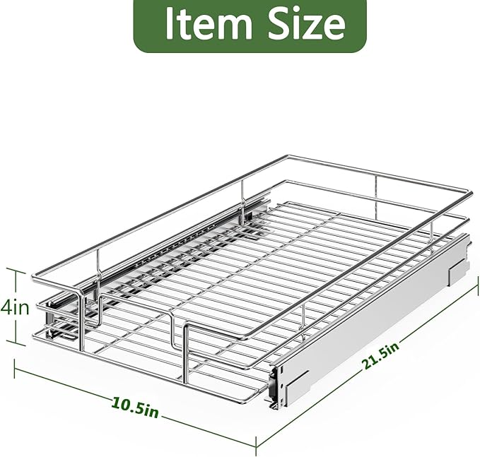 LOVMOR Pull Out Cabinet Organizer 10½"W x 21½"D, Kitchen Cabinet Pull Out Shelves Slide Out Storage