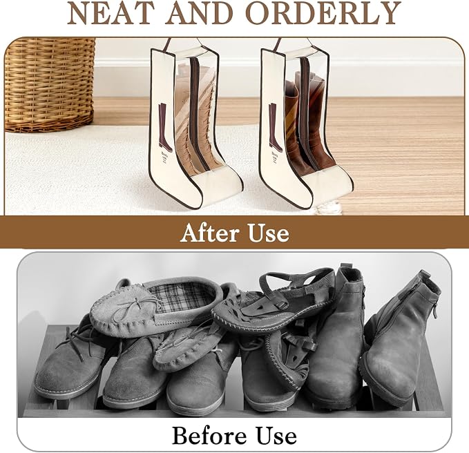 2 Set Boot Storage Bag, Portable Boots Protector Bag | Dust Proof Travel Shoe Bags with Handle Boots Organizer for Packing Travel and Daily Use(Tall)
