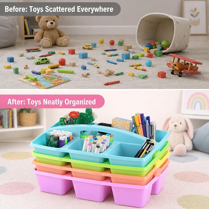 gisgfim 6 Pack Plastic Classroom Caddy with 6-Compartments Plastic Storage Caddies with Handle 6 Compartments Table Caddy Organizer Versatile Table Caddies for Classroom Office Storage, Pastel Color