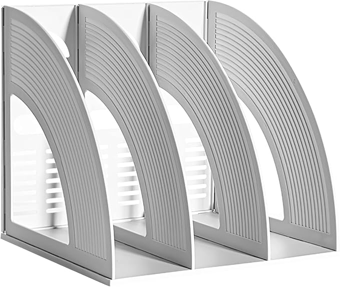 Marte Vanci Magazine File Holder Book Desktop Organizer Plastic Storage Sturdy Vertical 3 Section Folder Light Gray
