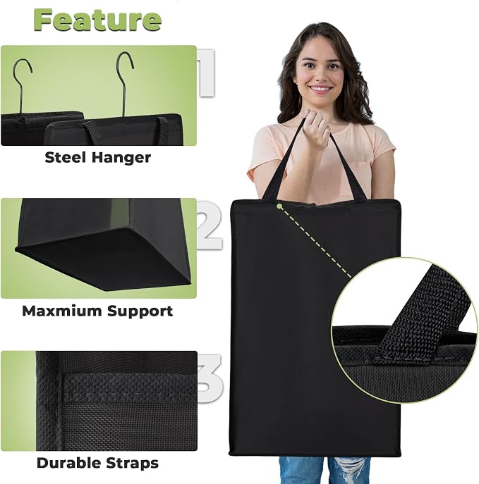FENTEC Fentec Hanging Laundry Hamper, Hanging Laundry Basket, Slim Laundry Hamper Bag with Handles, Portable Hanging Closet Hamper, Mesh Heavy Duty Hanging Laundry Bag (Black,2 Pack)