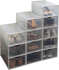 Simplify Set of 12 Stackable Shoe Boxes | Customizable | Fits Size 11 Shoes | Drop Front Design | Closet Storage | Sneakers | Heels | Clear and White