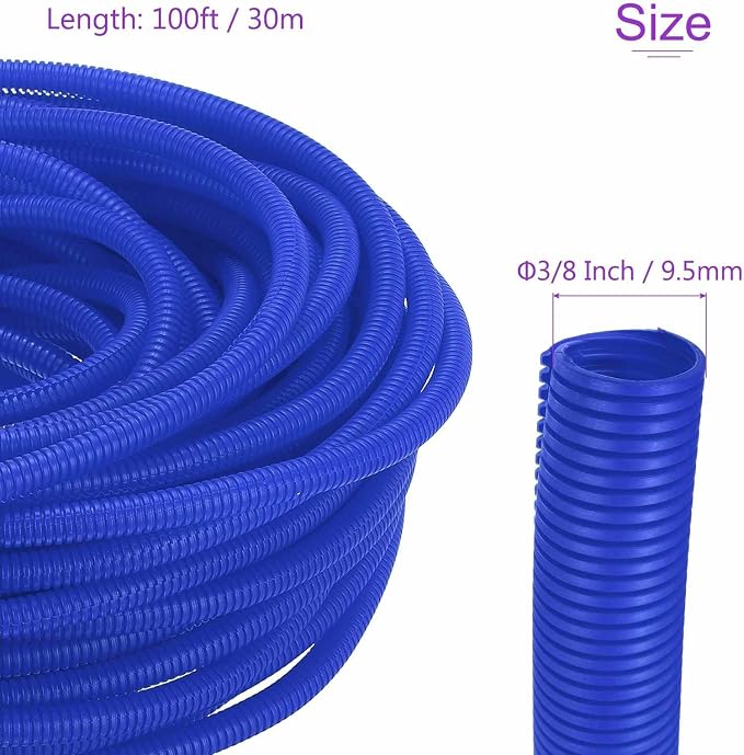 DMiotech 100ft Wire Loom Split Tubing 3/8 Inch(9.5mm) ID, Cord Protectors from Pet Flexible Conduit Cable Management for Office Home Garden, Blue