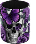 Faux Leather Pen Holder for Desk, Pencil Organizer Purple Butterflies and Skulls Pen Cup Desk Decor Makeup Brush Holder Storage for Office Home