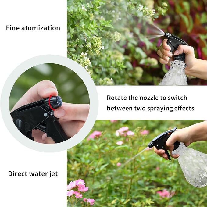 wugongshan 2 Pcs Spray Bottles, 500 ml/17 oz Empty Water Spray Bottles, Plastic Reusable Adjustable Mist Sprayer Squirt Bottles Containers Refillable for Cleaning Solutions, Gardening, Plants (Clear)