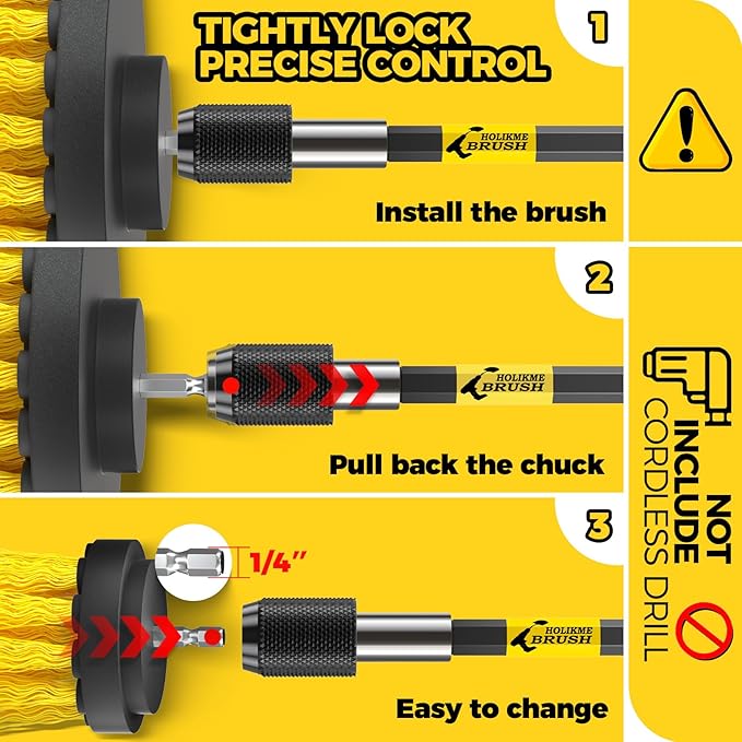 Holikme 11 Piece Drill Brush Attachment Set Scouring Pads Power Scrubber Brush Scrub Pads for Bathroom Surfaces, Floor, Tub, Shower, Grout, Tile, Corners,Cleaning Brush | Buffing Sponges, Nylon Grout Tools, Tile Bathtub Shower Floors Kitchen Car Interi...