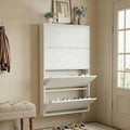 Shoe Cabinet with 4 Flip Drawers, Slim Metal Wall-Mounted Shoe Storage Organizer for Entryway, Hallway, Mudroom, Hidden Narrow Rack, White