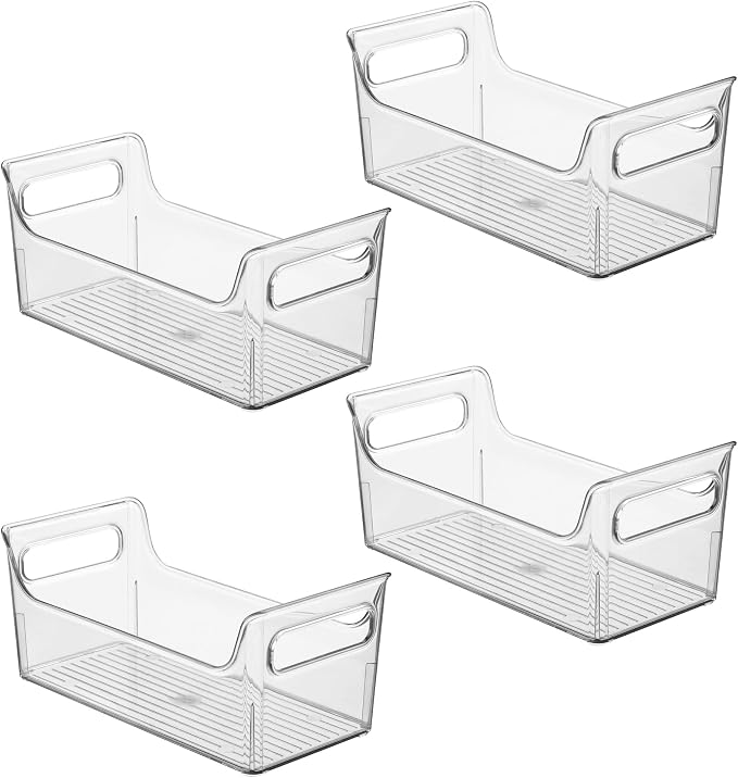 iDesign Plastic Condiment Organizer with Handles, Set of 4, Clear | For Fridge, Made in USA